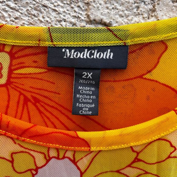 ModCloth Tropicana Isle Mesh Midi Dress Orange Yellow Floral Womens Size 2X - Picture 5 of 9